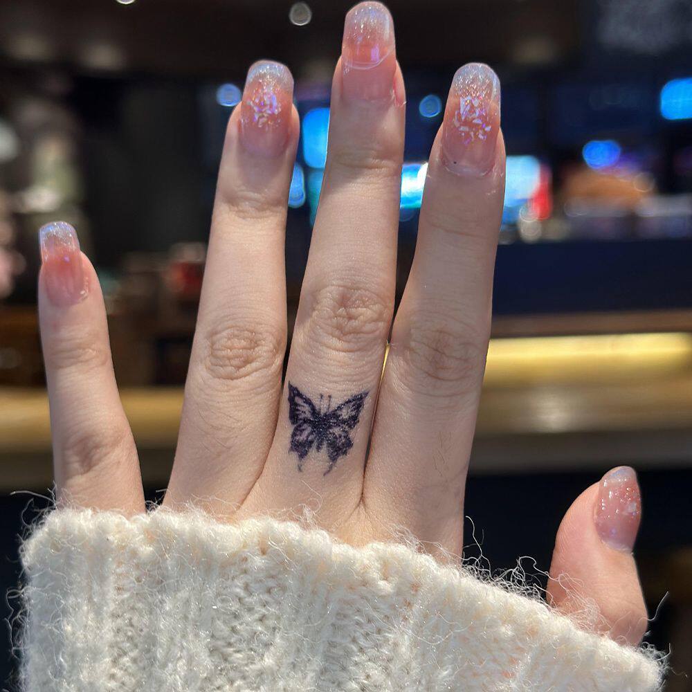 可爱蝴蝶手指小图案草本果汁纹身贴纸防水防搓不反光半永久维持