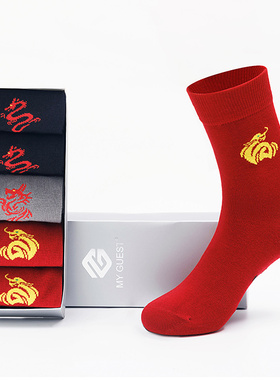 竹纤维男女同款鸿运图案福气满满轻薄透气柔软吸湿女士中筒袜337Z