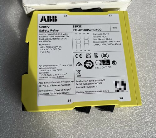 ABB安全继电器SSR32型号2TLA010052R0400全新原装现货