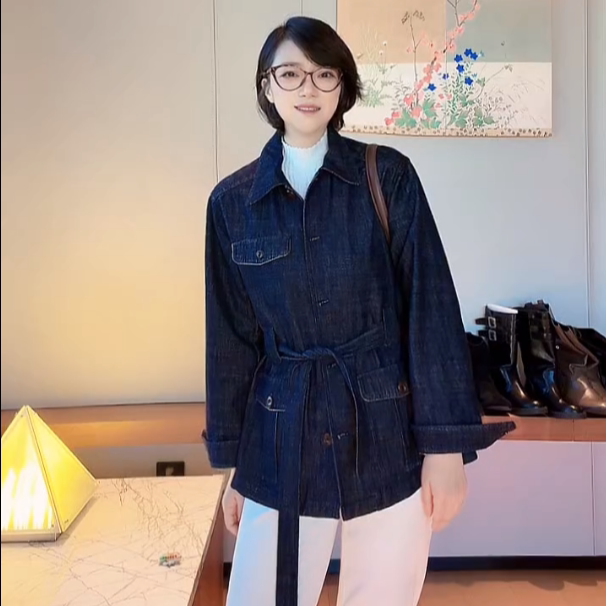 【U.M】亚麻莱赛尔翻领休闲牛仔外套正肩利落老钱风收腰风衣外套