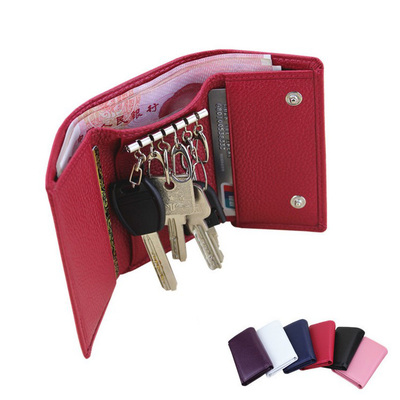 真皮钱包钥匙包 多功能女士锁匙包短款三折卡位零钱包 男式钥匙扣