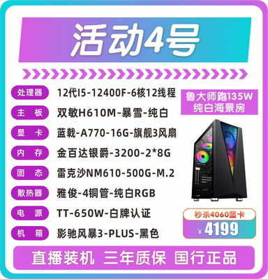 12400F双敏H610M-暴雪-纯白蓝戟-A770-16G-旗舰3风扇