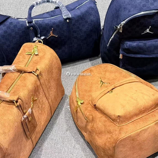 JORDAN植绒大容量健身旅行收纳仿麂皮棋盘格单肩包手提包拎包男女