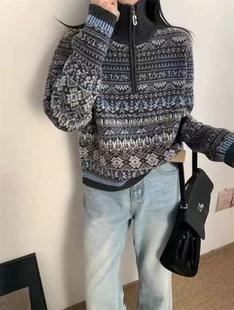 正常发货羊毛立领羊毛衫女外穿针织衫女秋冬加厚洋气花色毛衣女