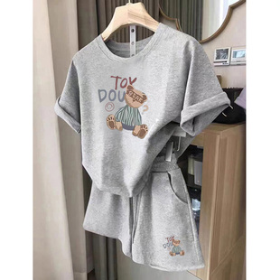 2025休闲运动套装女新款夏季洋气大码减龄显高短袖短裤两件套