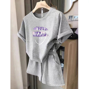 2025休闲运动套装女新款夏季洋气大码减龄显高短袖短裤两件套