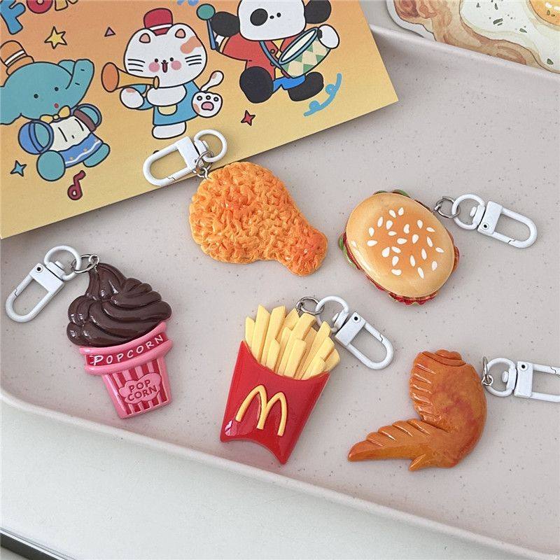 M大号快餐钥匙扣可爱趣味食玩挂件汉堡薯条鸡腿鸡翅仿真书包挂件