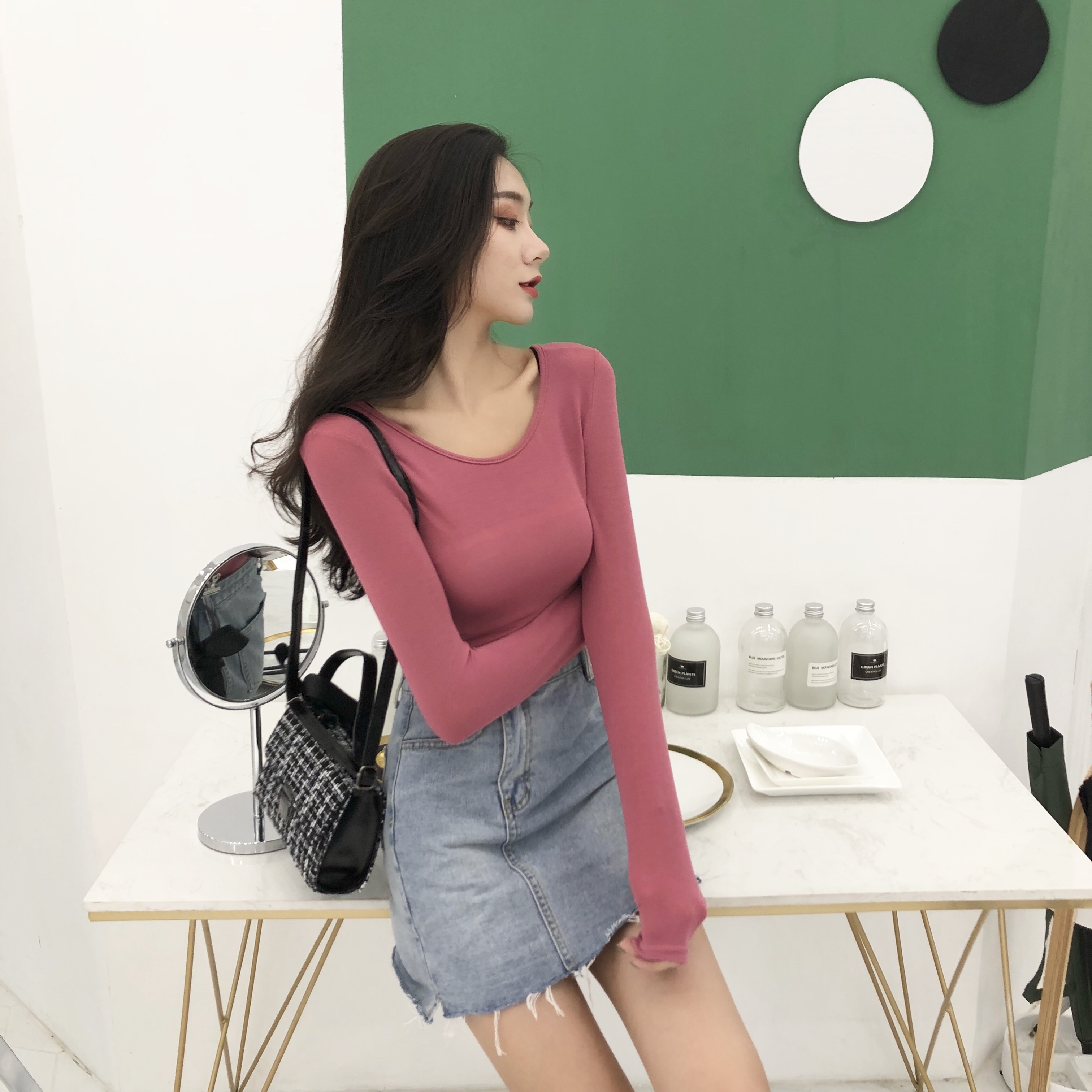 券后18.58元2019新款韩版时尚修身显瘦长袖防晒打底衫T恤女外穿气质网红上衣