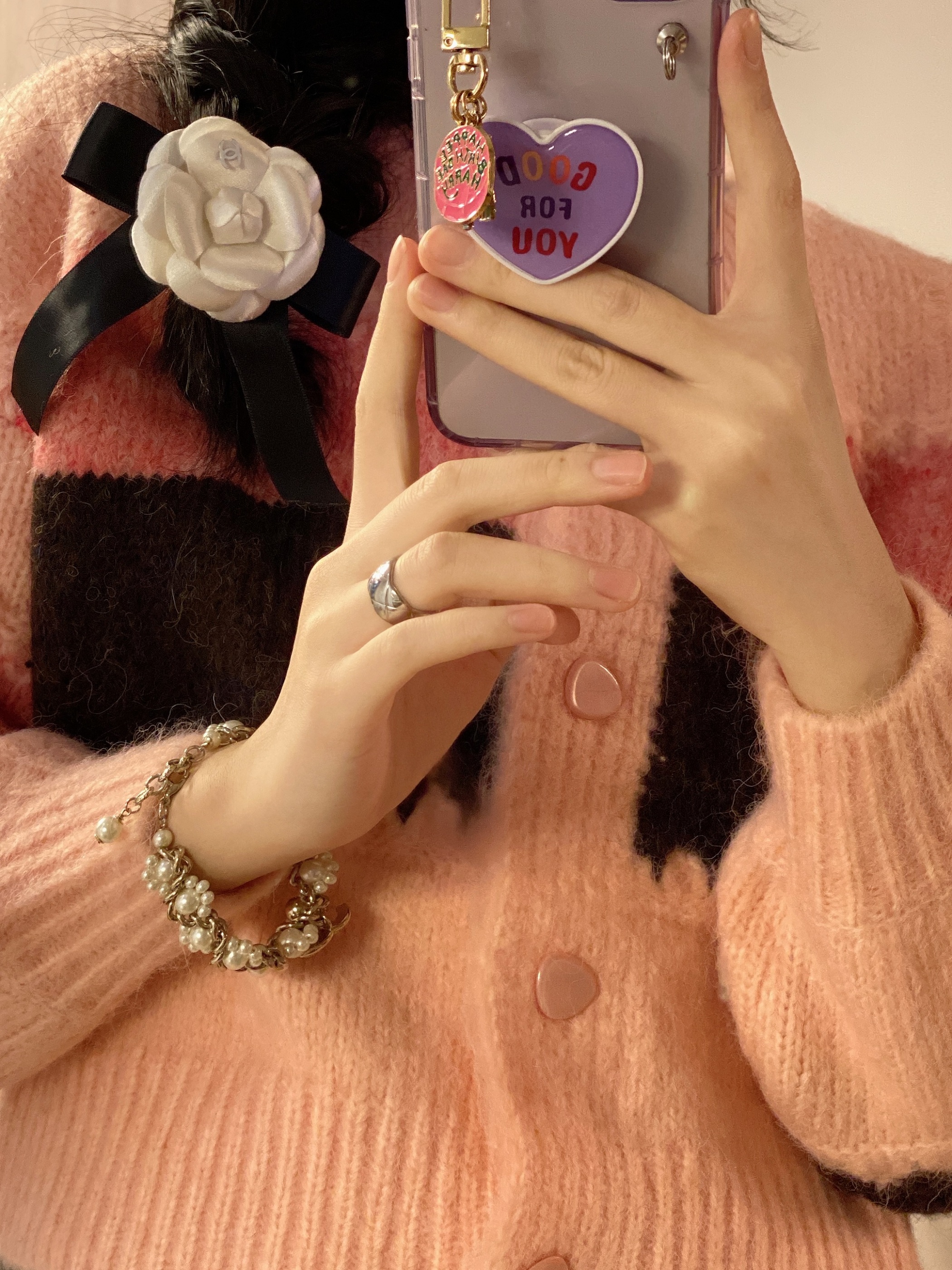 Real shot high sense ~ Cream Pink cashmere soft waxy warm knitted cardigan