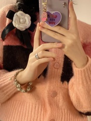 Real shot high sense ~ Cream Pink cashmere soft waxy warm knitted cardigan