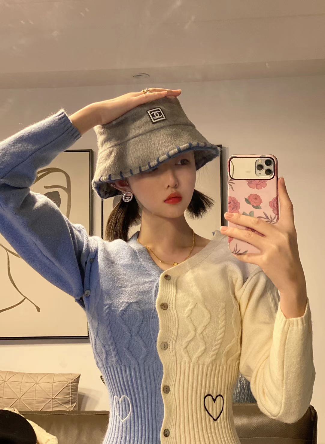 Love graffiti notes girl deconstructs soft waxy color matching detachable sleeve sweater cardigan