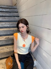 Real cute little orange sauce pie ~ color contrast fresh slim short versatile T-shirt