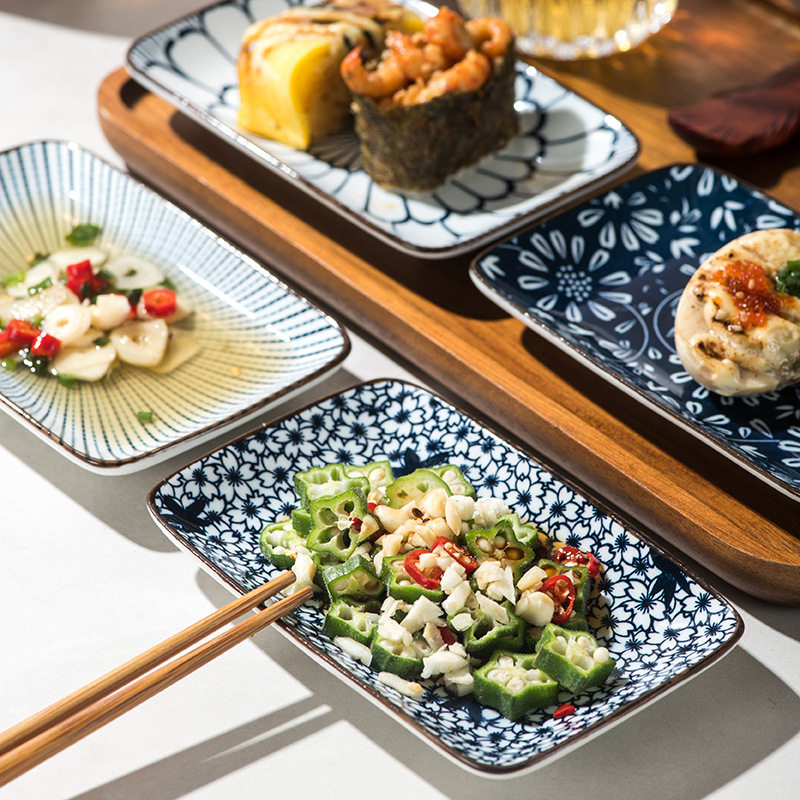 创意寿司碟点心盘日式陶瓷长方碟四盘装餐具套装家用釉下彩小吃碟,餐饮具,碟,淘宝优惠券,粉丝福利购,淘宝优惠卷