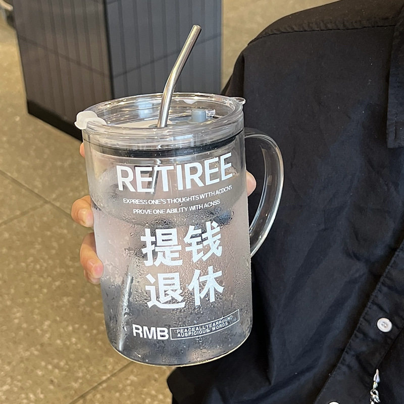 高颜值大容量吸管杯ins耐温杯子喝水杯防漏硼硅玻璃杯1000ml