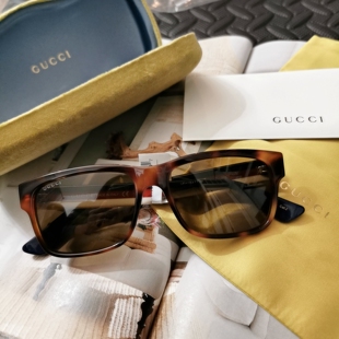 美国直邮代购 GUCCl 玳瑁色方框 条纹眼镜腿 墨镜 56mm