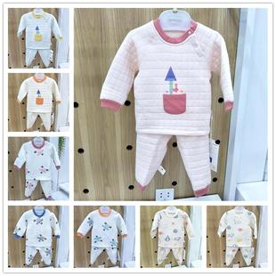 安宝儿秋冬男女三层夹丝保暖内衣宝宝加棉套装无骨纯棉分体睡衣