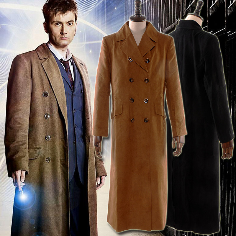 神秘博士Doctor Who咖啡黑麂皮绒咖啡羊毛单件大衣长外套cosplay