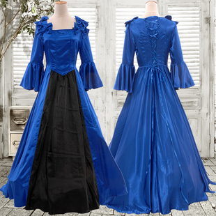 维多利亚时期哥特lolita公主洋装洛丽塔蓝色长袖连衣裙cosplay服