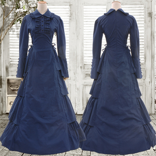 维多利亚时期哥特式Lolita公主洋装洛丽塔蓝色纯棉连衣裙cosplay