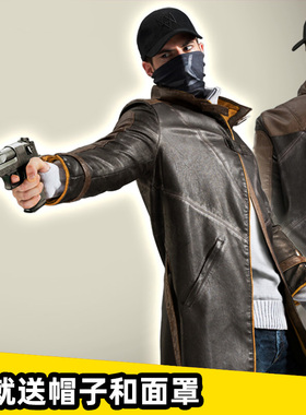 WatchDogs看门狗衣服Cosplay艾登风衣 秋冬仿皮风衣外套 狗哥服装