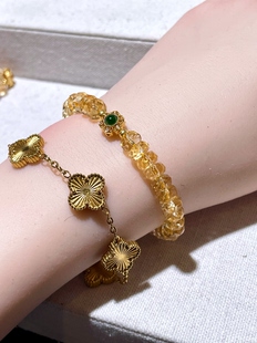 「翠金满仓」天然巴西全净体黄水晶手串轻奢18k金单圈黄水晶手链