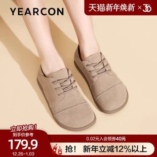 女2025春季 英伦风休闲鞋 新款 小皮鞋 系带百搭奶奶鞋 意尔康森系单鞋