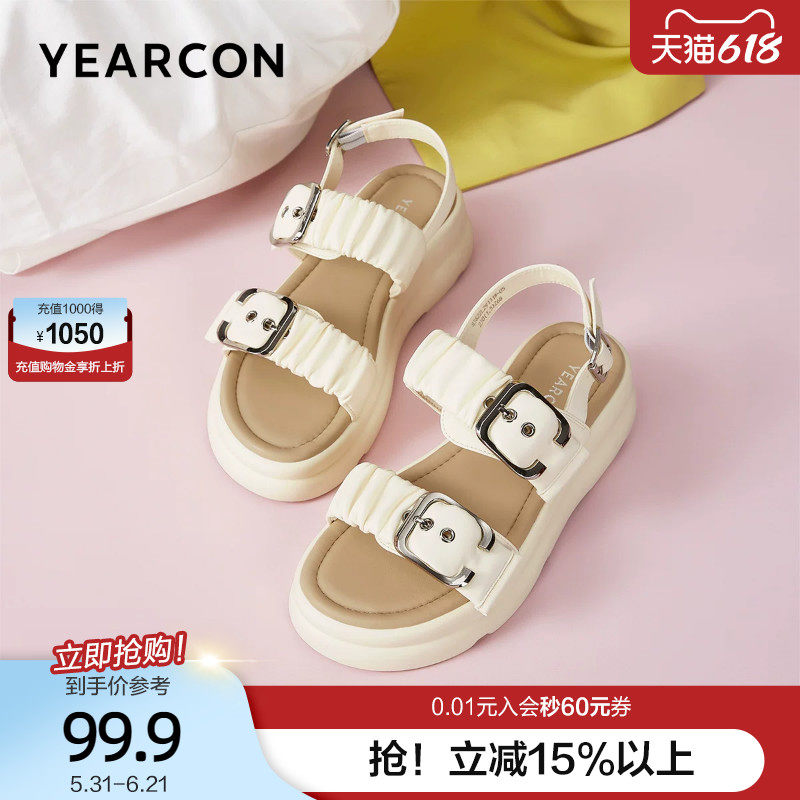 意尔康小个子显高凉鞋女外穿2025夏厚底闰月妈妈休闲不累脚沙滩鞋