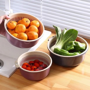 家用厨房洗水果盘 双层洗菜盆塑料沥水篮子漏盆淘米器菜蓝淘菜盆