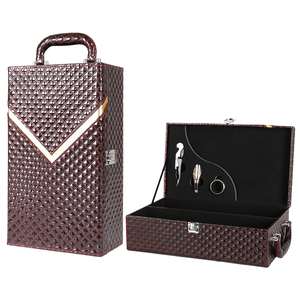 钻石纹 双支装红酒盒子包装盒葡萄酒礼盒黑色双支装皮盒红酒箱子