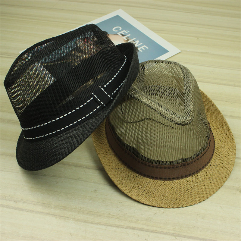 中老年人草帽子男韩版潮夏季出游防晒遮阳沙滩帽网眼草编礼帽英伦