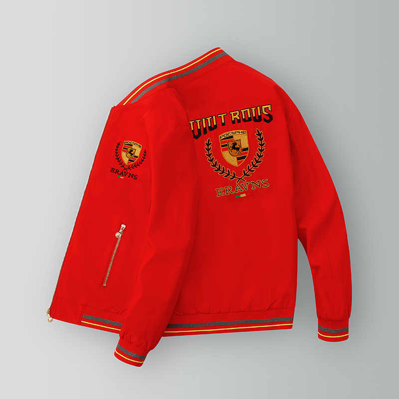 欧洲站高端刺绣男士秋冬夹克本命年红色飞行员棒球服潮流休闲外套