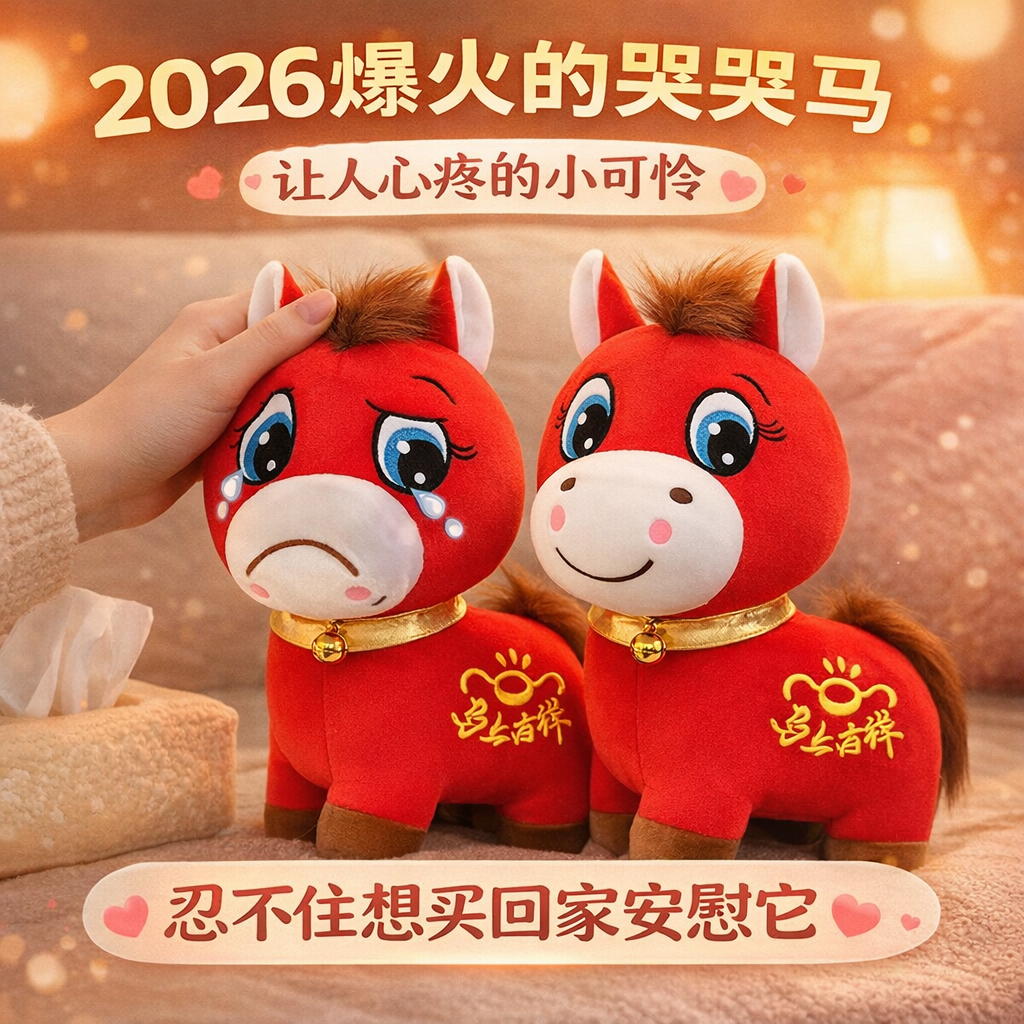 哭哭马笑笑马公仔马年吉祥物马毛绒玩具生肖马马上有钱玩偶摆