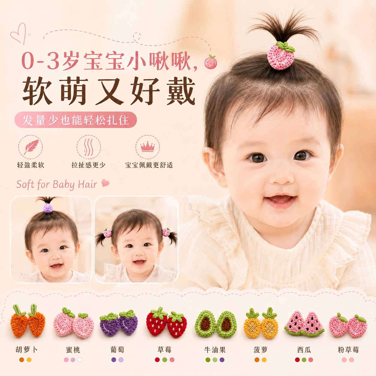 水果头绳小啾啾儿童发绳女童宝宝扎头发皮筋婴幼儿女孩可爱幼儿园