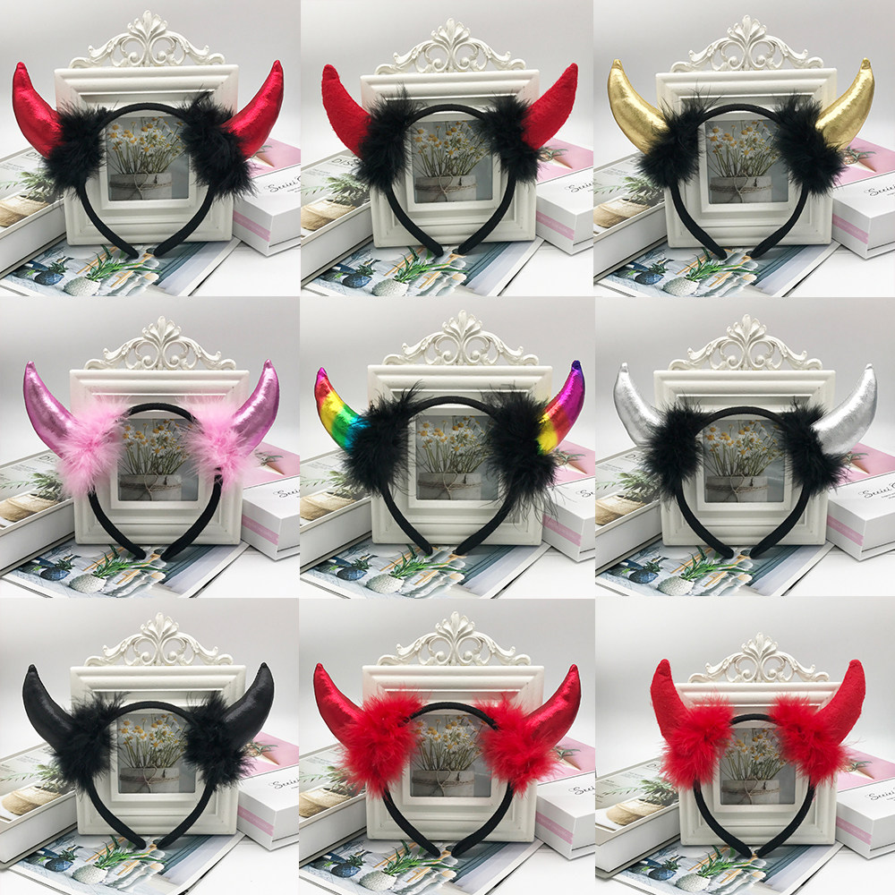 万圣节恶魔牛角发箍耳朵发夹成人聚会装饰头箍