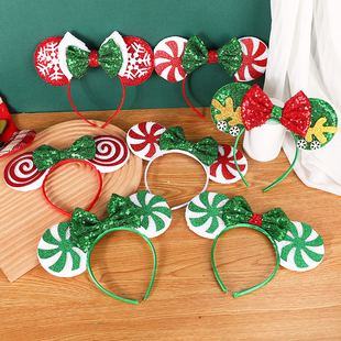 圣诞米奇发箍米妮耳朵圣诞节发捆米老鼠头箍蝴蝶结头饰新年发饰女