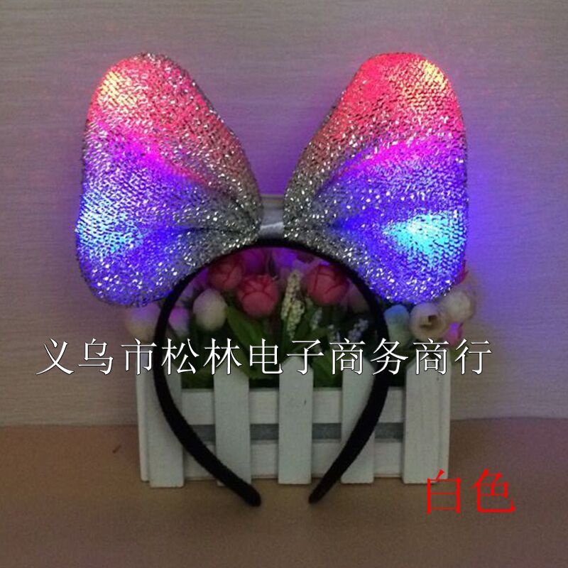 儿童节日表演道具 发光亮丝蝴蝶结发箍发箍 米老鼠米奇米妮发饰