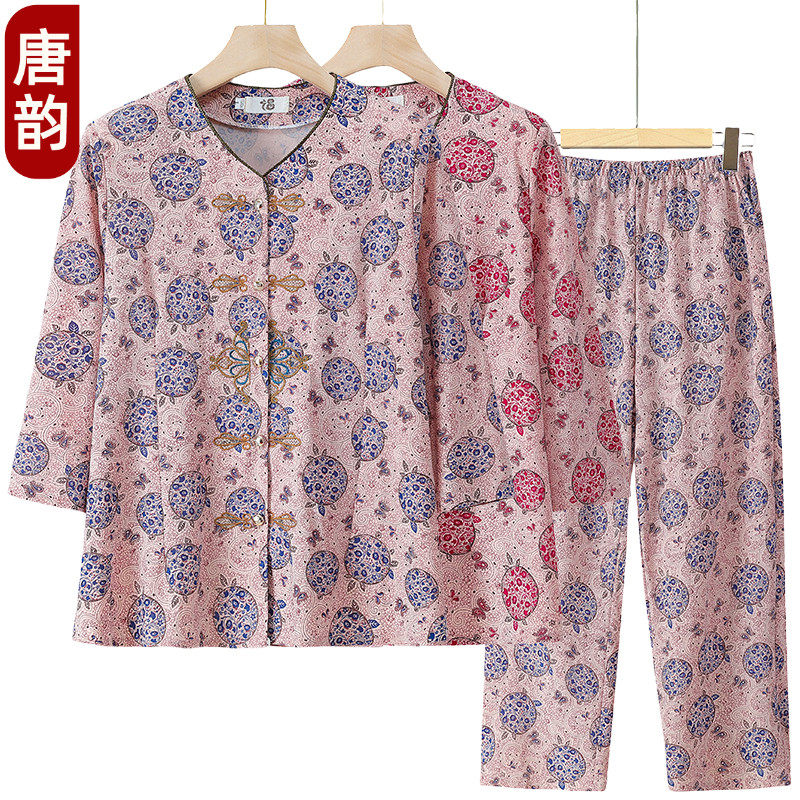 奶奶夏装冰丝中袖小衫套装中老年人夏装女妈妈上衣老人春夏季衣服