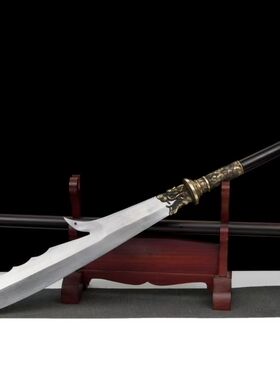 手工锻打花纹钢青龙偃月关公武财神花纹钢冷兵器未开刃
