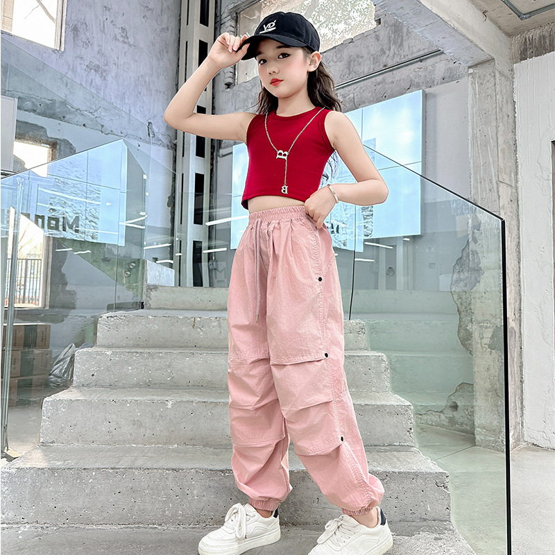 女童夏季工装裤套装2025新款儿童薄款背心夏天潮酷穿搭休闲女大童