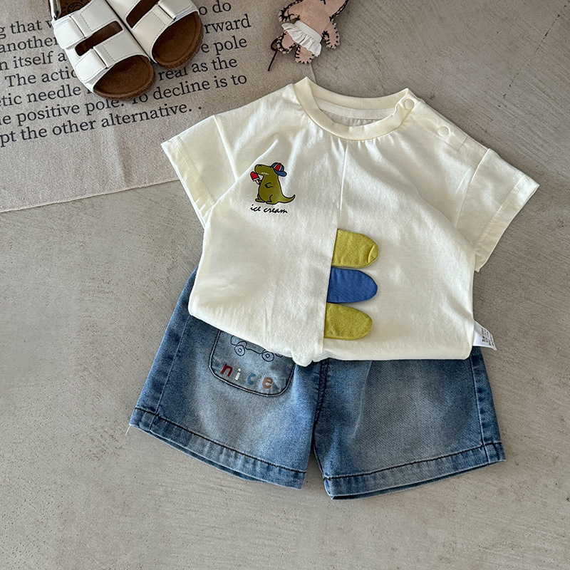 男童分体两件套2025新款夏季宝宝短袖牛仔短裤婴幼儿夏装衣服a类