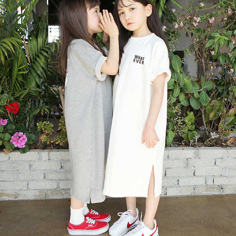 女童连衣裙  夏2025韩版母女亲子装休闲运动印花短袖童装卫衣裙