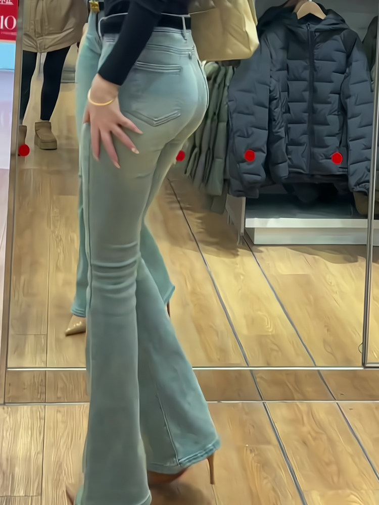 대형 뚱뚱 MM 아메리칸 복고 패션 하이웨이스트 와이드 팬츠 2024 신작 가을 겨울 슬림 슬림 청바지