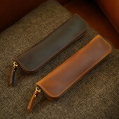 新款 复古手工皮具笔袋收纳袋文艺青年笔盒拉链文具笔套真皮可定制