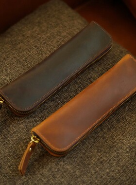 新款复古手工皮具笔袋收纳袋文艺青年笔盒拉链文具笔套真皮可定制