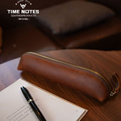 疯马皮拉链笔袋复古手工头层牛皮笔盒定做真皮文具钢笔加长大容量