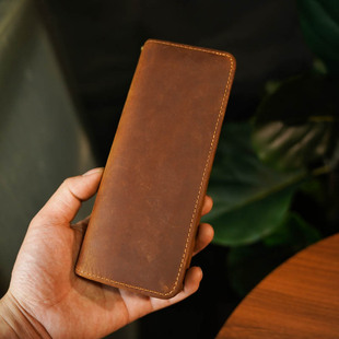 头层牛皮拉链笔袋钢笔收纳包复古真皮笔盒大容量铅笔文具盒可定制