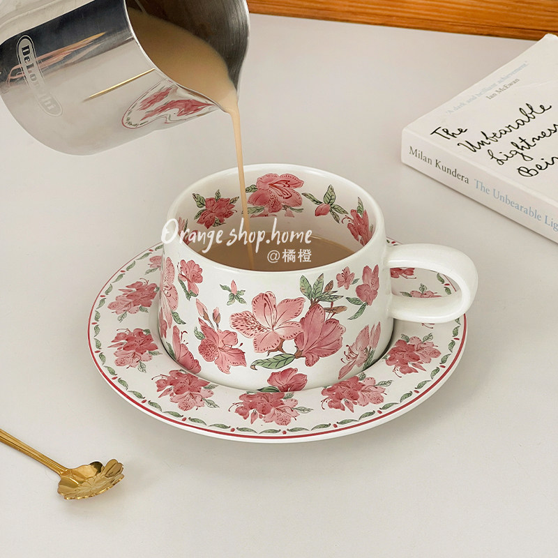 复古粉雾之夜咖啡杯碟套装小众下午茶花茶杯高档精致陶瓷拿铁杯子,餐饮具,咖啡杯,淘宝优惠券,粉丝福利购,淘宝优惠卷