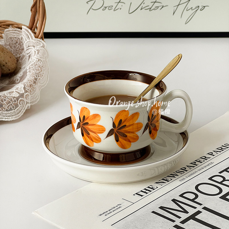 复古创意海葵花陶瓷咖啡杯碟套装家用高颜值精致下午茶拿铁杯水杯,餐饮具,咖啡杯,淘宝优惠券,粉丝福利购,淘宝优惠卷