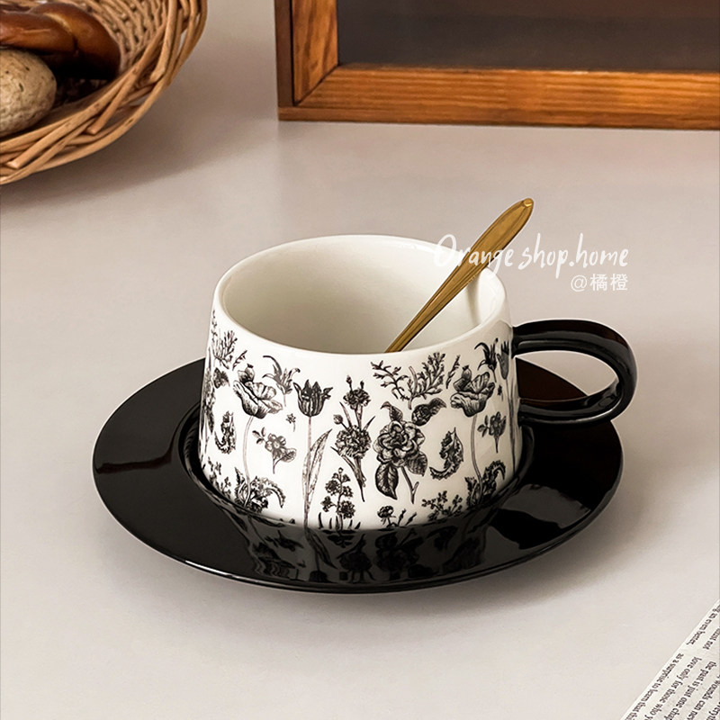 馨香远馥法式咖啡杯碟套装高档精致家用下午茶拿铁杯高颜值喝水杯