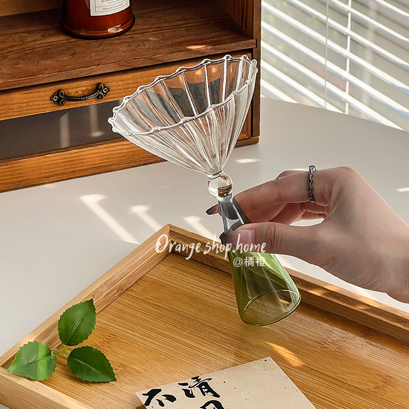 橘橙玻璃高脚杯创意酒杯饮料杯